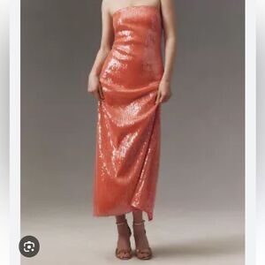 Anthropologie Hutch Elegant Coral Sequin Strapless Dress size XL